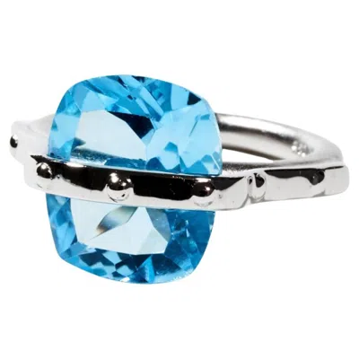 Pre-owned German Kabirski Lach Cocktail Silver Ring With Swiss Blue Topaz