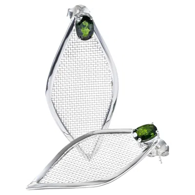 Pre-owned German Kabirski Liora Silver Drop Earrings With Oval-cut Chrome Diopside In Multi
