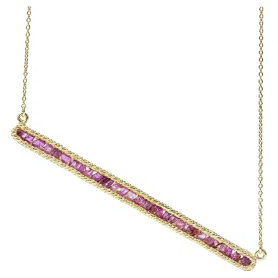 Pre-owned German Kabirski Lithos 14k Gold Plated Silver Necklace With Raw Pink Rubies