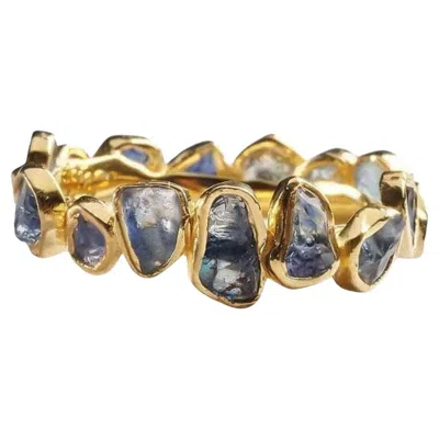 Pre-owned German Kabirski Livia 18k Gold Plated Silver Ring With Raw Blue Sapphire