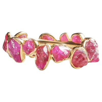 Pre-owned German Kabirski Livia 18k Gold Plated Silver Ring With Raw Pink Ruby