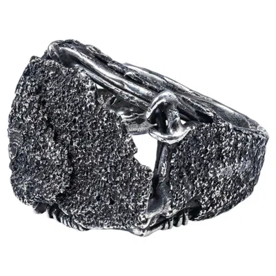 Pre-owned German Kabirski Loom Oxidized 925 Silver Ring With Raw Grained Texture In Multiple