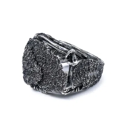 German Kabirski Loom Oxidized Men's Silver Ring With Raw Grained Texture
