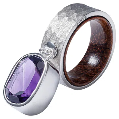 Pre-owned German Kabirski Lorelei Handmade Silver Ring With Amethyst And Rosewood In Purple