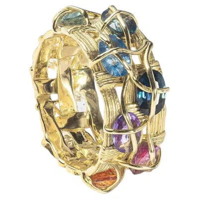 Pre-owned German Kabirski Lugh 14k Gold Ring With Fancy Oval Cut Sapphire In Blue