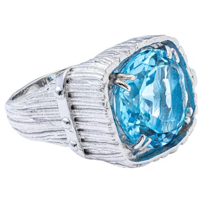 Pre-owned German Kabirski Lyric Rhodium Plated Silver Ring With Round-cut Blue Topaz