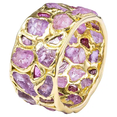 Pre-owned German Kabirski Lythara 14k Gold Plated Silver Ring With Pink Sapphire & Ruby