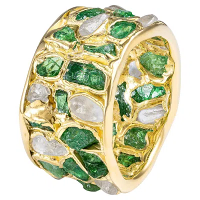 Pre-owned German Kabirski Lythara 14k Gold Plated Silver Ring With Tsavorite & Zircon In Multi