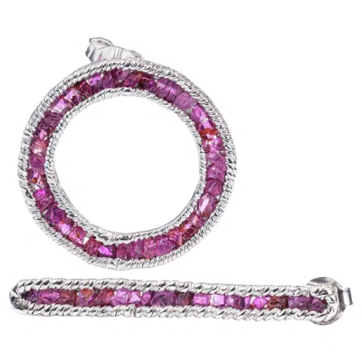 Pre-owned German Kabirski Medea Asymmetric Silver Earrings With Raw Pink Rubies