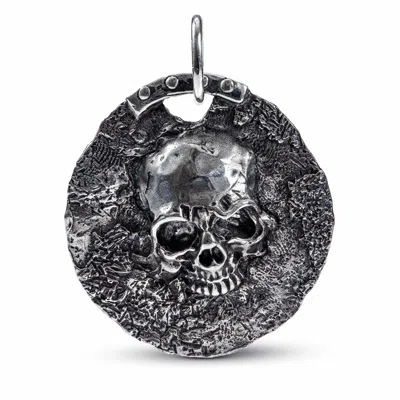German Kabirski Men's Aziel Silver Pendant With Timeworn Skull Relief In Black