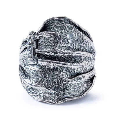 German Kabirski Men's Brocart Oxidized Silver Ring With Organic Folded Texture
