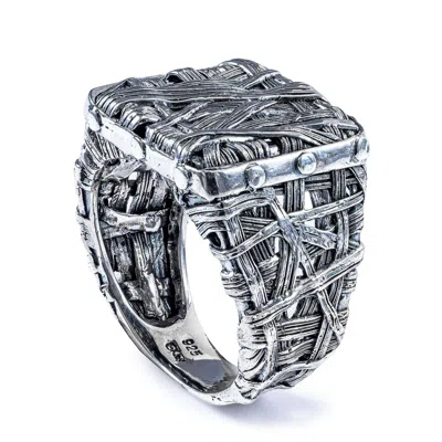 German Kabirski Men's Dentelle Oxidized Silver Ring With Chaotic Woven Texture