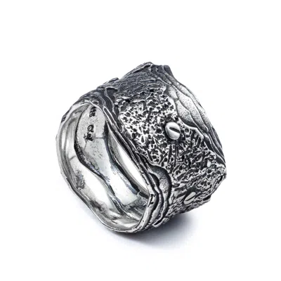 German Kabirski Men's Esker Handmade Silver Ring With A Sculptural Effect In Metallic