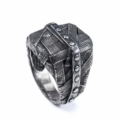 German Kabirski Men's Gridlock Oxidized Silver Ring With Layered Wrapped Metal Look