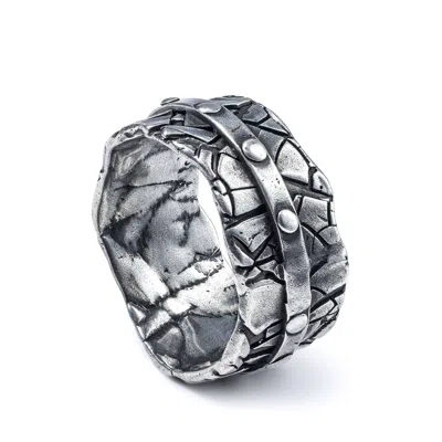 German Kabirski Men's Grille Raw Industrial Silver Band With Brutalist Factory Aesthetic
