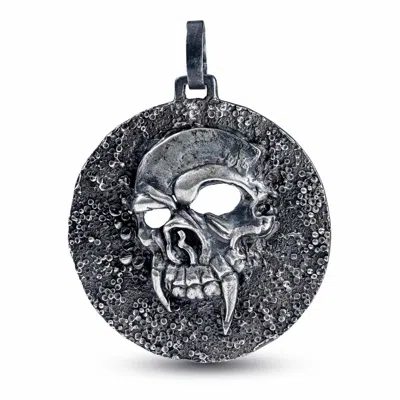 German Kabirski Men's Helm Oxidized Silver Skull Pendant On Dark Textured Surface In Gray