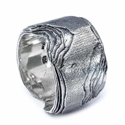 German Kabirski Men's Inari Unisex Oxidized Sterling Silver Wide Layered Ring