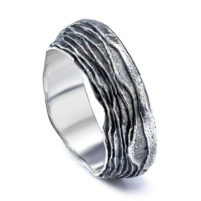 German Kabirski Men's Jotun Oxidized Silver Ring With Layered Texture