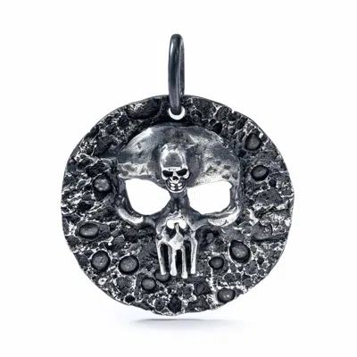 German Kabirski Men's Morbidus Gritty Sterling Silver Round Pendant With Skull Emblem
