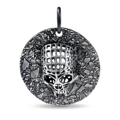 German Kabirski Men's Necrosis Gothic Silver Skull Amulet With Rough And Weathered Detail In Gray