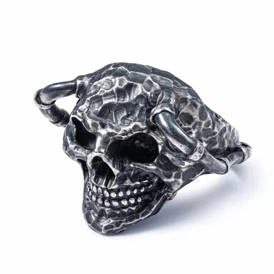 German Kabirski Men's Valkyr Oxidized Silver Ring Sculpted Into A Skull