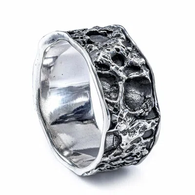 German Kabirski Men's Velours Oxidized Silver Ring With Textured Edgy Design