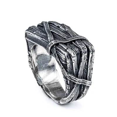 German Kabirski Men's Vorrn Oxidized Silver Ring With Wrapped Metal Design