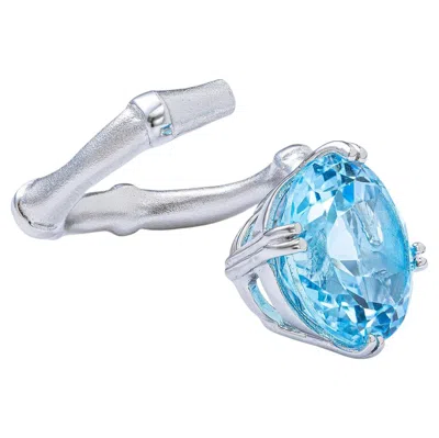 Pre-owned German Kabirski Mirae Open Band Silver Ring With Round-cut Blue Topaz