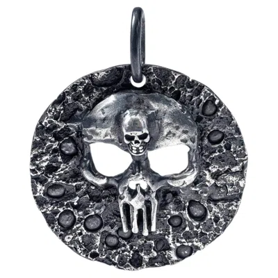 Pre-owned German Kabirski Morbidus Gritty Sterling Silver Round Pendant With Skull Emblem In Multi