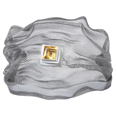 Pre-owned German Kabirski Nagare Silver & Titanium Mesh Bracelet With Natural Citrine In Multi