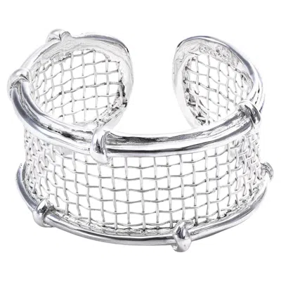 Pre-owned German Kabirski Netta 925 Silver & Titanium Mesh Adjustable Band Ring In Multi
