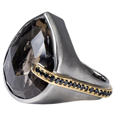 Pre-owned German Kabirski Nexor 925 Sterling Silver Ring With Smoky Quartz & Black Spinel