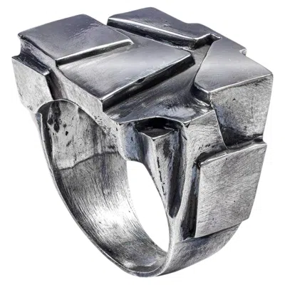 Pre-owned German Kabirski Nexus Oxidized 925 Silver Band With Broken Glacier Effect In Multiple