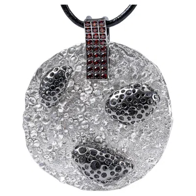 Pre-owned German Kabirski Niam Silver Pendant With Garnets And Black Ruthenium