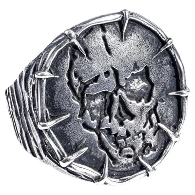 Pre-owned German Kabirski Noctis Oxidized Silver Skull Signet Ring In Multi