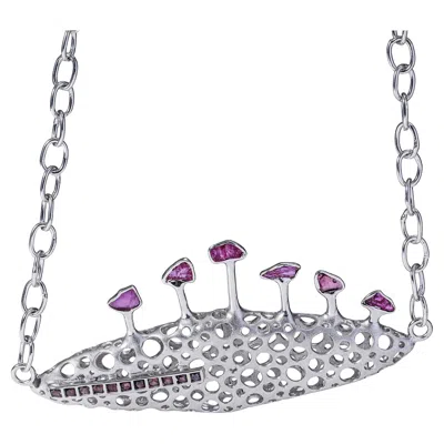 Pre-owned German Kabirski Notos White Rhodium Plated Silver Necklace With Ruby & Garnet