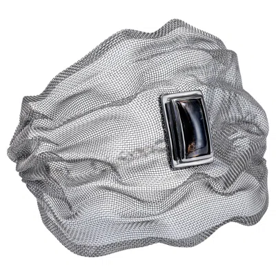Pre-owned German Kabirski Nuno Silver & Titanium Mesh Bracelet With Natural Smoky Quartz In Multi
