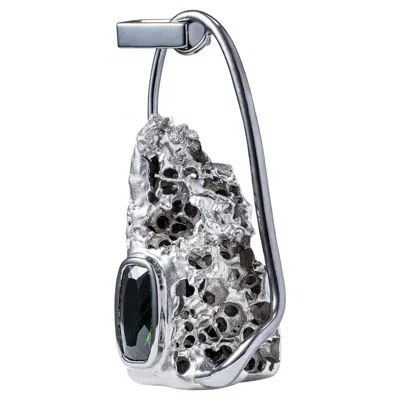 Pre-owned German Kabirski Orthos Ruthenium Plated Silver Pendant With Chrome Diopside In Multi