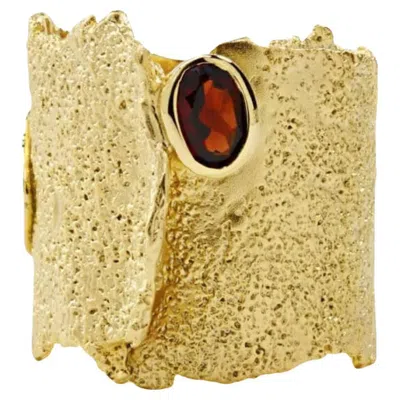 Pre-owned German Kabirski Otthild 18k Gold Plated Silver Ring With Natural Garnet In Multi