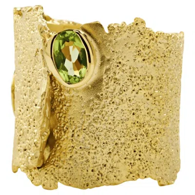 Pre-owned German Kabirski Otthild 18k Gold Plated Silver Ring With Natural Peridot In Multi