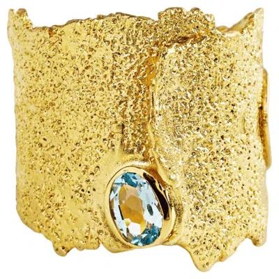 Pre-owned German Kabirski Otthild Gold Plated Silver Ring With Natural Blue Topaz