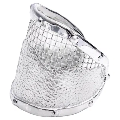 Pre-owned German Kabirski Pallium Urban Titanium Mesh & 925 Silver Open Band Ring In Multi