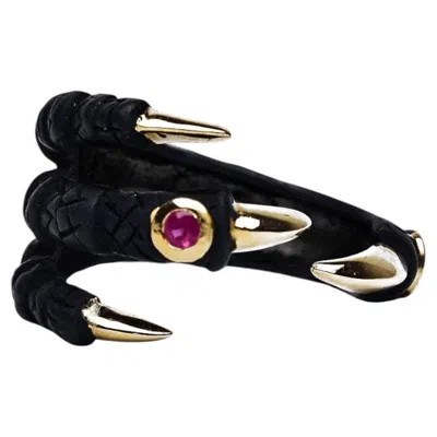 Pre-owned German Kabirski Paradisa Claw Design 18k Gold Plated Silver Ring With Ruby In Multi