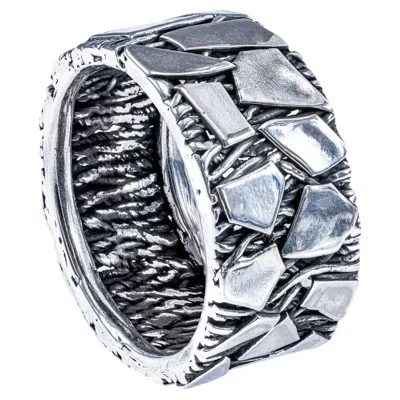 Pre-owned German Kabirski Pavois Oxidized 925 Sterling Silver Ring With Shard Like Texture In Multi