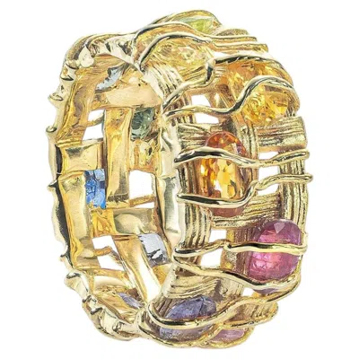 Pre-owned German Kabirski Perum 14k Gold Ring With Fancy Oval Cut Sapphire In Blue