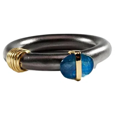 Pre-owned German Kabirski Picco Black Rhodium Plated 925 Silver Ring With Blue Sapphire