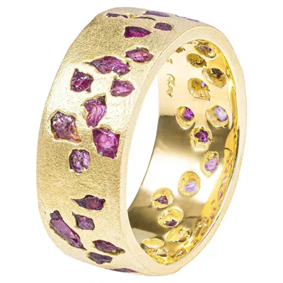 Pre-owned German Kabirski Pyra 14k Gold Plated Silver Band Ring With Raw Ruby In Multi