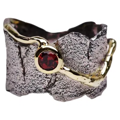 Pre-owned German Kabirski Revele 18k Gold Plated Silver Ring With Rhodolite Garnet In Multi