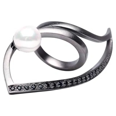 Pre-owned German Kabirski Rohana Rhodium Plated Silver Ring With Cultured Freshwater Pearl In Multiple