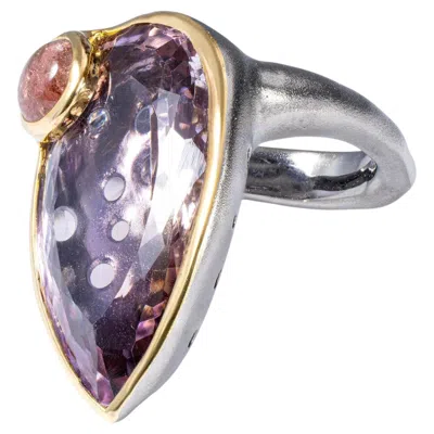Pre-owned German Kabirski Roxa 925 Sterling Silver Ring With Ametrine & Pink Tourmaline